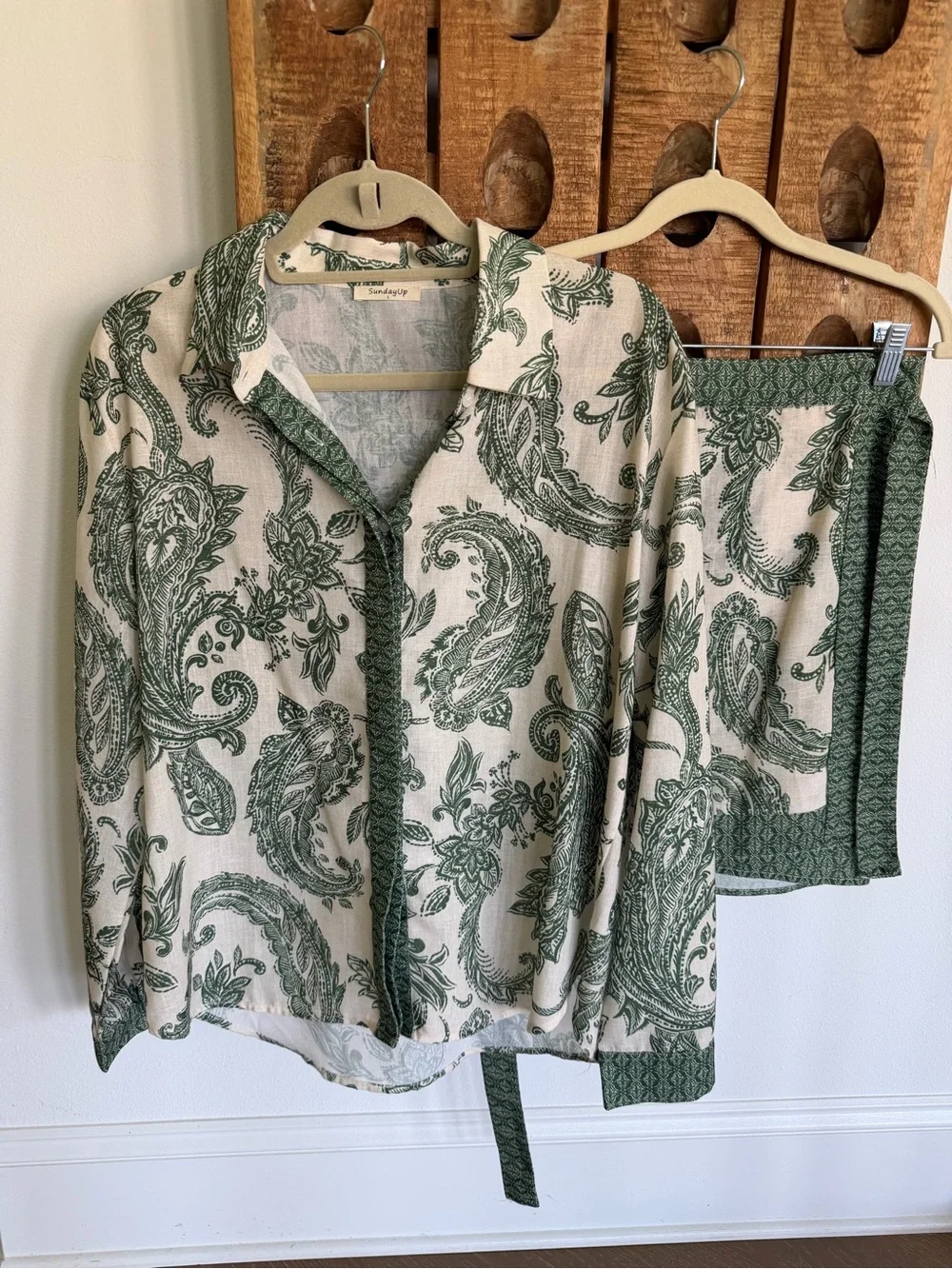 SundayUp Green Paisley Linen Skirt Set
